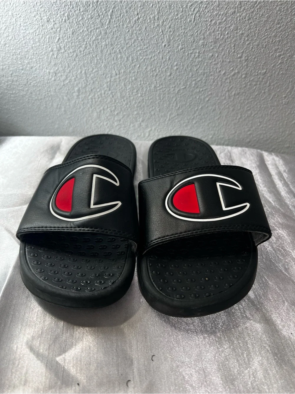 adidas Kids' Black Slide Sandals with Red Logo Accent